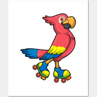 Parrot as Skater with Roller skates Posters and Art